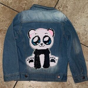 Kids Denim Jacket with Panda Sequin Design